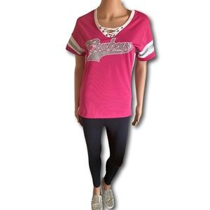 Women's Pink Dallas Cowboys Lace Up T-Shirt